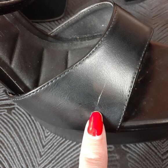 Zara Black Faux Leather Platform Heel Sandals - Picture 9 of 14